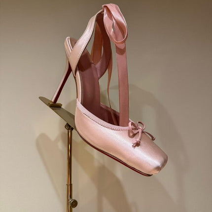 Leather Sole Women's Shoes Fashion Satin Ribbon Toe Cap