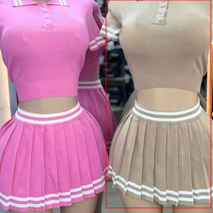 Casual Set Trendy Tops Pleated Skirt Two-piece Set