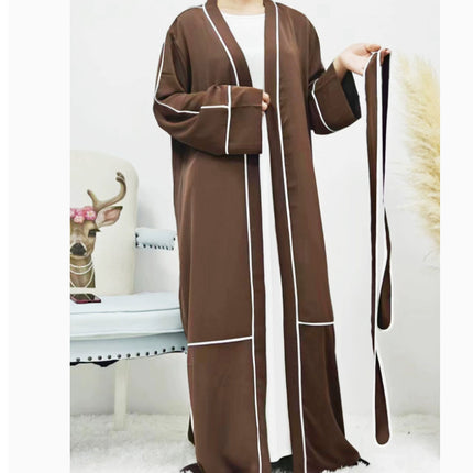 Contrast Striped Cardigan Muslim Robe