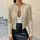 Stand Collar Color Matching Sequins Coat Short Casual Jacket