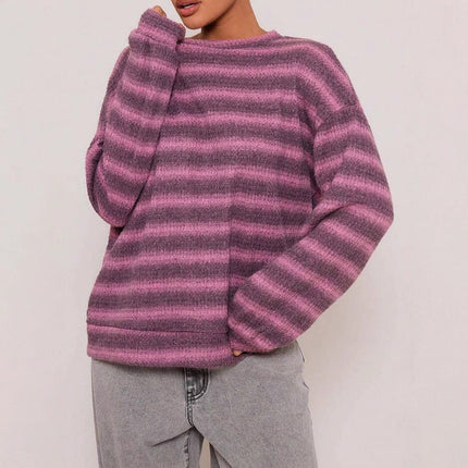 Casual Elegant Round Neck Striped Pullover Knitted Sweater