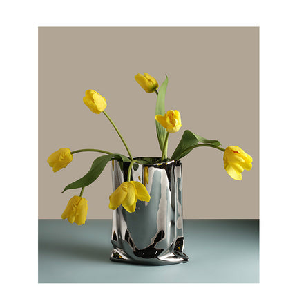 Extremely Simple Silver Vase Creative Irregular Ceramic Ornaments