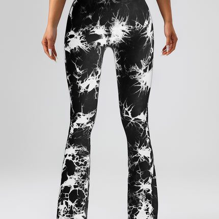 High-Waist Tummy Control Flare Yoga Pants For Women, Tie-Dye Stretch Slimming Bootcut Workout Pants, Fitness & Sports Activewear
