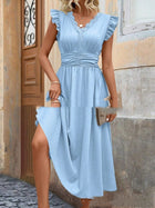 Elegant Solid Color And V-neck Stitching Lace Dress