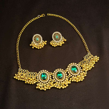 Women's Vintage Moonstone Necklace Pearl Earrings Set