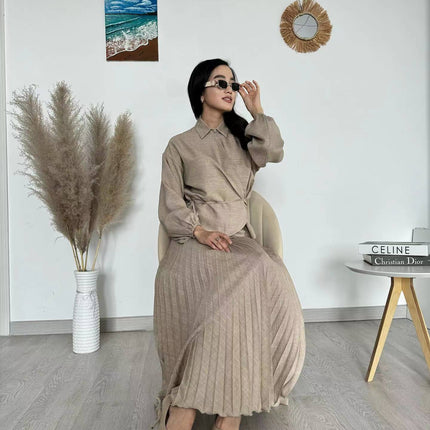 New Women's Muslim Style Elegant Fashion Pleated Skirt Tied Top