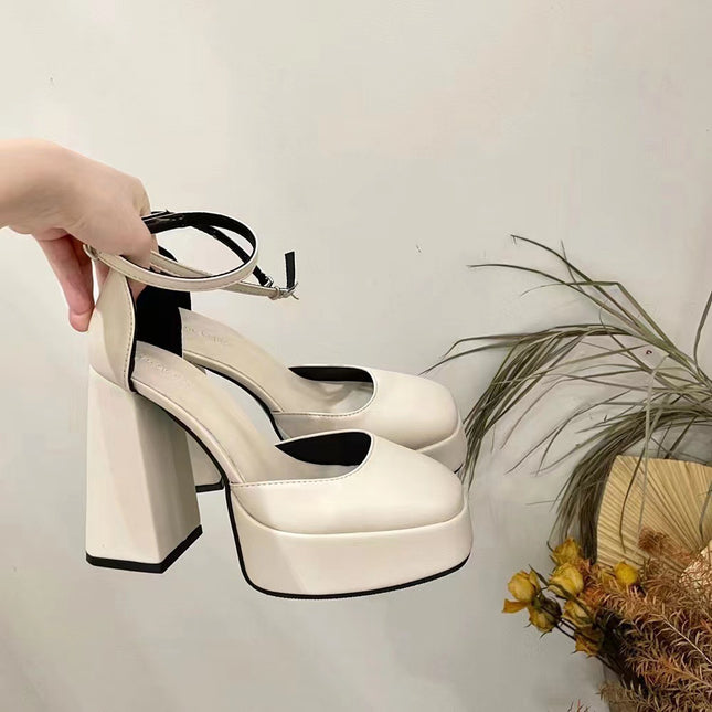 Platform Square Toe Buckle Chunky Heel High Heels