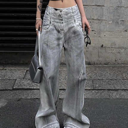 Women's Retro Straight Jeans With Old And Dirty Design