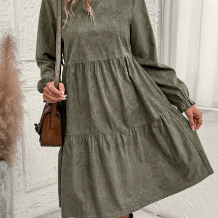 Women's Casual Solid Color Ruffle Sleeve Midi Dress Spring And Autumn
