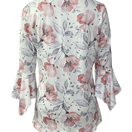 Spring And Autumn New Printed Spike Button Irregular Three-quarter Sleeve T-shirt Casual Top