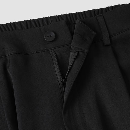 High Waist Plus Size Pocket Straight Skinny Casual Suit Pants - Draped Design