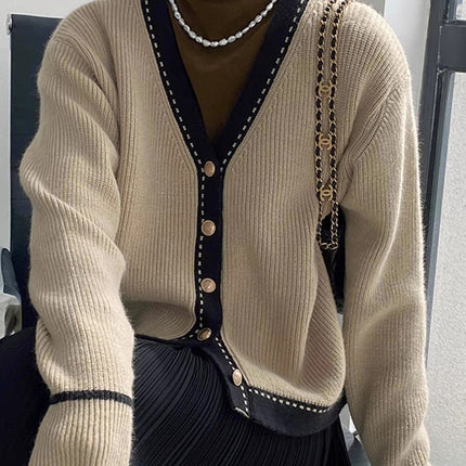 Korean Style Gentle And Comfortable Loose Large V-neck Slimming Bedford Cord Sweater