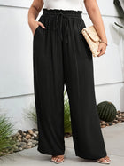 Women's Plus Size Elastic Waist Drawstring Wide-Leg Pants With Side Patch Pockets - Casual Style