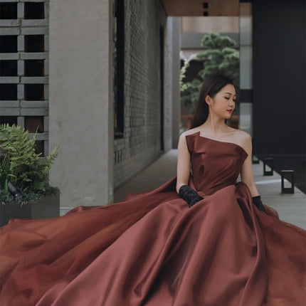 Skinny Banquet Evening With Bra Dresses Coffee Temperament Fluffy Skirt