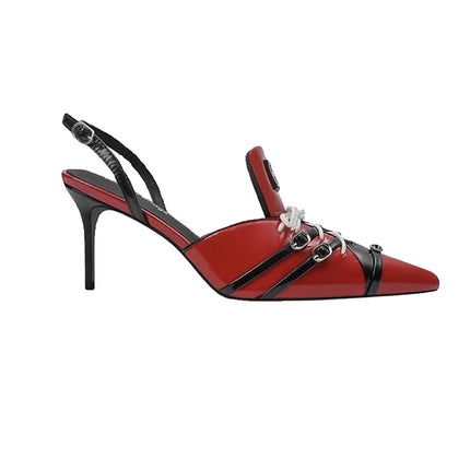 Retro Pointed Stiletto Heel Hollow Patent Leather Sandals For Women