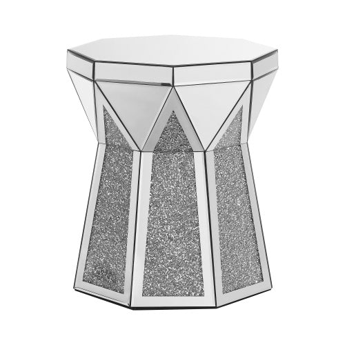 Drum Style Coffee Table With Mirror Crystal Inlay, Polygonal Silver Decorative Table, Modern Design Luxury Modern Furniture, 20 Inch  About 50 Centimeters  Low Coffee Table, Suitable For Living Room