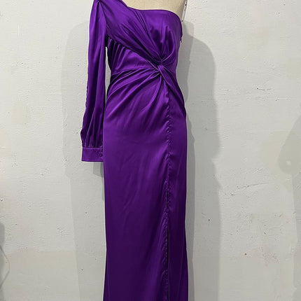 Women's One-shoulder Split Dress Ins Fashion Long-sleeved Slim Long Dresses Party Evening Clothing