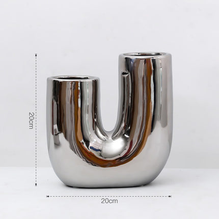 Modern Light Luxury Irregular Silver Plated Ceramic Vase