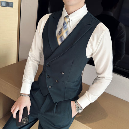 Slim Double-breasted Closure Collar Vest Pants Suit