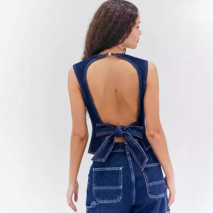 Fashion Casual Sleeveless High Waist Denim Vest