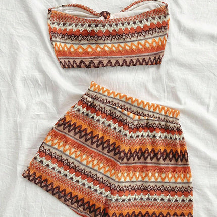 Women's Sexy 2pcs Set  Summer  Colorful Striped Elastic Suitable For Vacation And Daily Travel