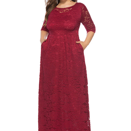 Plus Size Women New Hollow Lace Pocket Dress
