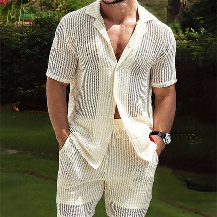 Men's Retro Cotton And Linen Stripes Henley Shirt Casual Loose Shirt Cardigan Lapel Men's Clothing