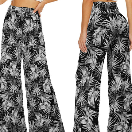 Wide-leg Trousers - Skirt Printed With White Leaves