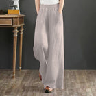 Pure Linen Plus Size Wide Leg Pants Women Drawstring Elastic