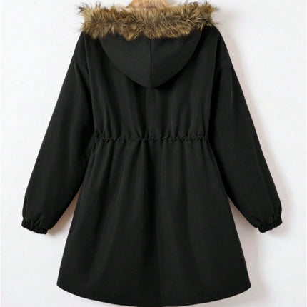 EZwear Drawstring Waist Fuzzy Trim Hooded Thermal Lined Drawstring Waist Coat