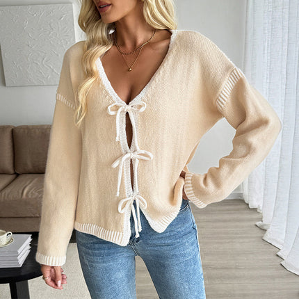 European And American Autumn And Winter Contrast Color Senior Series Chic Cardigan Knitted Sweater