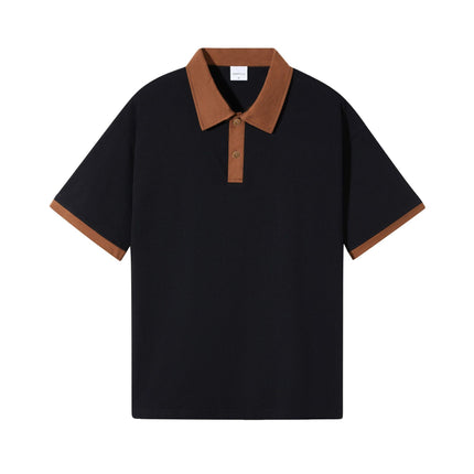 Japanese Fashion Brand Casual Contrast Color Lapel Short Sleeve