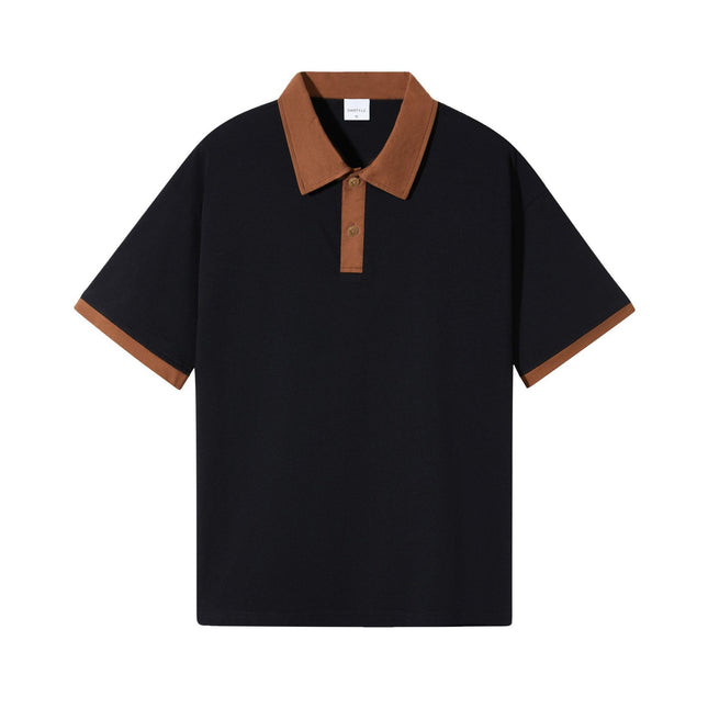 Japanese Fashion Brand Casual Contrast Color Lapel Short Sleeve
