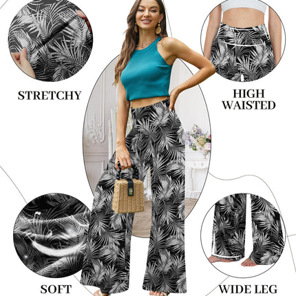 Wide-leg Trousers - Skirt Printed With White Leaves