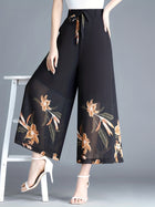 910-length Plus-size Figure-flattering Womens Flowy High-waisted Chiffon Wide-leg Pants