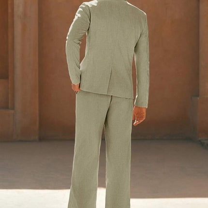Men's Light Green Double - Breasted Blazer & Wide - Leg Pants Set