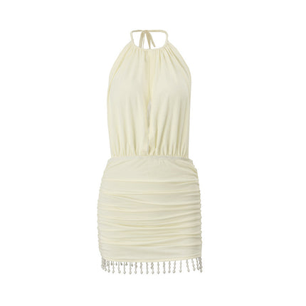 Sexy Backless Solid Color Slim Fit Short Hip-hugger Dress