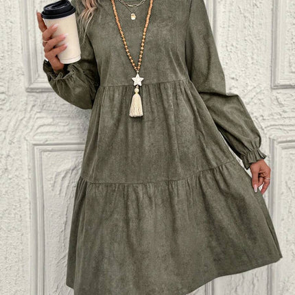 Women's Casual Solid Color Ruffle Sleeve Midi Dress Spring And Autumn