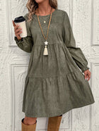 Women's Casual Solid Color Ruffle Sleeve Midi Dress Spring And Autumn