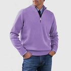 Men's Stand Collar Zipper Sweater Winter Fashion Solid Color Long Sleeve Knitted Top Clothing