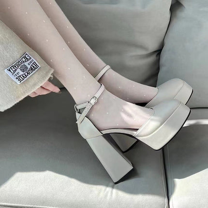 Platform Square Toe Buckle Chunky Heel High Heels