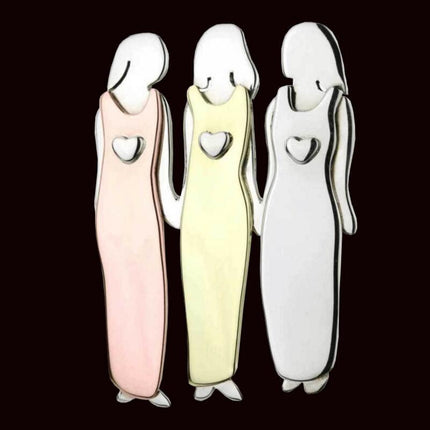 Fashion Jewelry Pink Enamel Pin Metal Heart Bond Between Three Sisters Designer Brooch Broches Vintage Brooches For Women