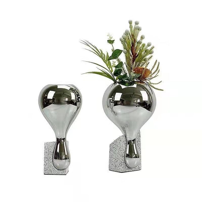 Modern And Simple European Style Silver Water Drop Glass Flower Vase Ornaments
