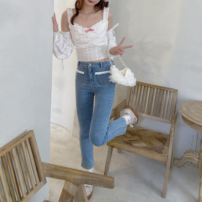 Design Slim Jeans Women Straight High Waist Stretch Cigarette Slim Long Pants