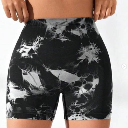 Women's Tie Dye High Waist V-Back Scrunch Yoga Shorts, Seamless Sport Athletic Shorts With Stretch Fabric, Fitness Workout Bottoms