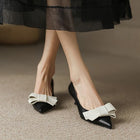 Genuine Leather French Retro Plus Size All-match Bow Pointed Toe Low-cut Shoes Women