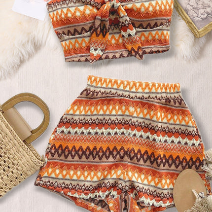 Women's Sexy 2pcs Set  Summer  Colorful Striped Elastic Suitable For Vacation And Daily Travel