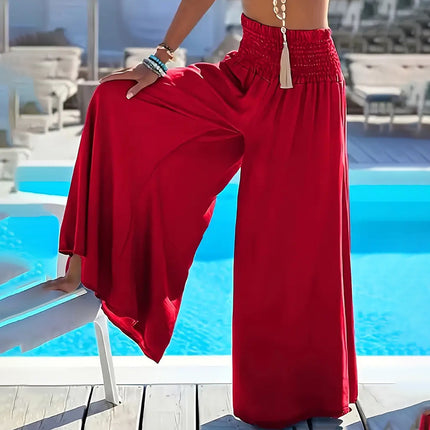 Womens Plus Size Palazzo Long Pants High Waist Wide Leg Stretchy Loose Fit Casual Trousers