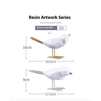 Gold And Silver Crafts Gift Origami Bird Hallway Home Resin Decorations