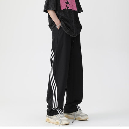 Men's Loose Casual Striped Stitching Wide Leg Track Pants